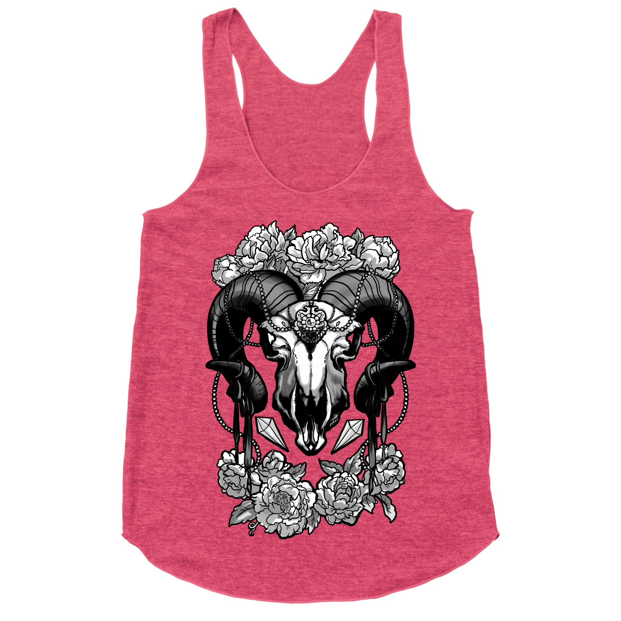 Flowery Ram Skull Racerback Tank