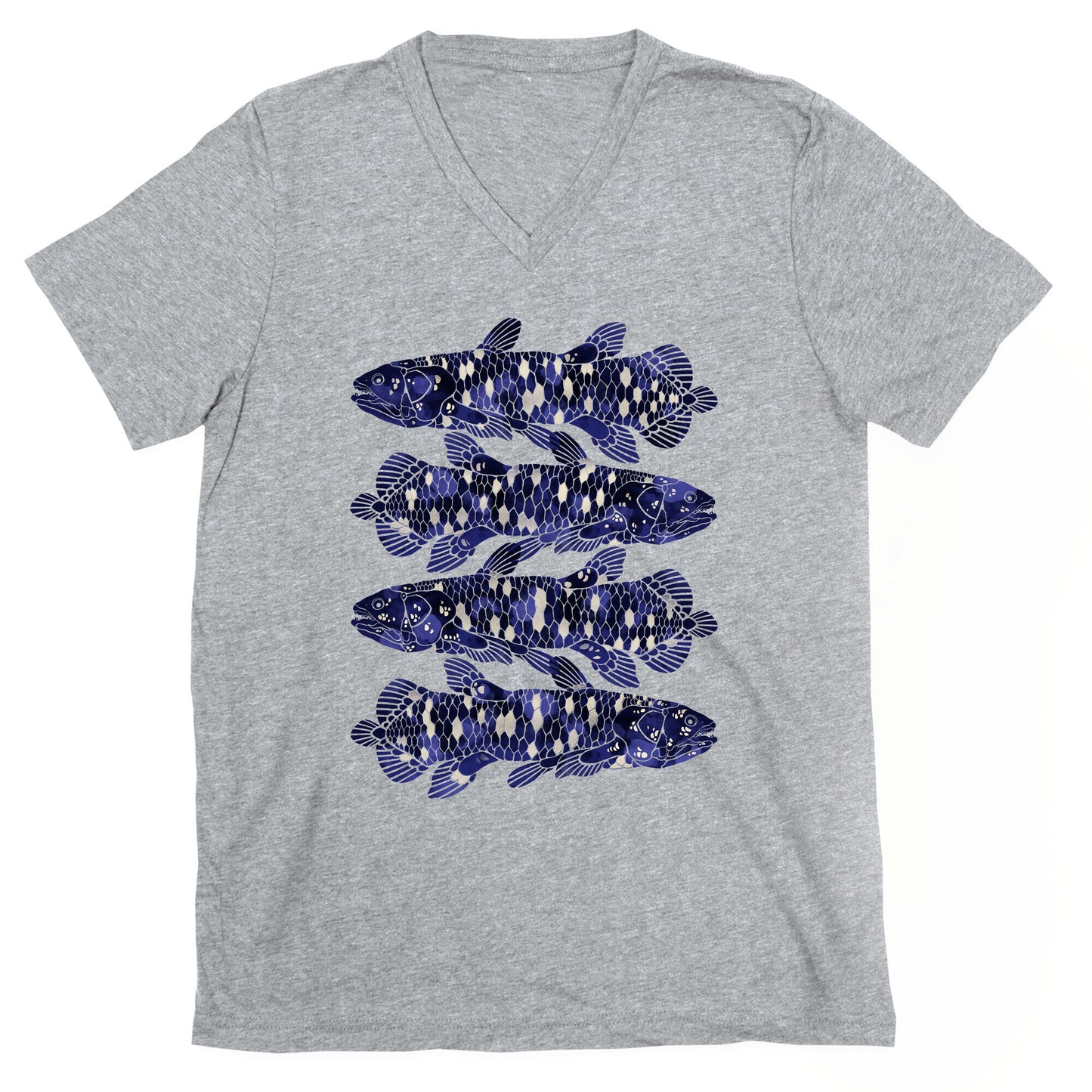 Geometric Jeweled Coelacanth Fish V-Neck