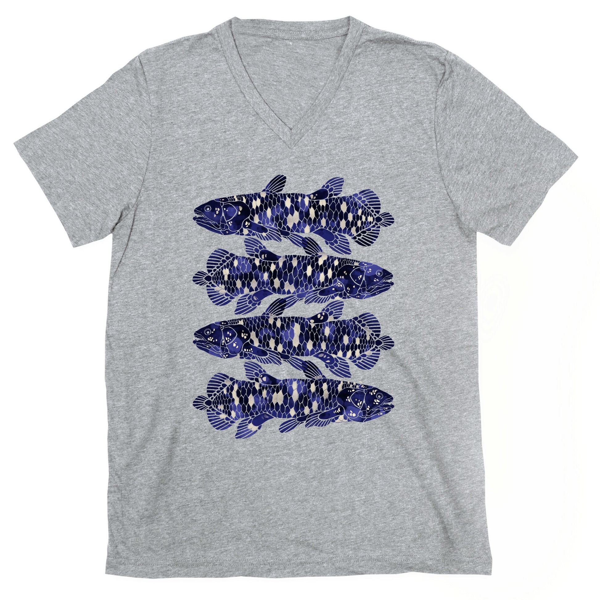 Geometric Jeweled Coelacanth Fish V-Neck