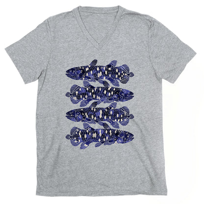 Geometric Jeweled Coelacanth Fish V-Neck