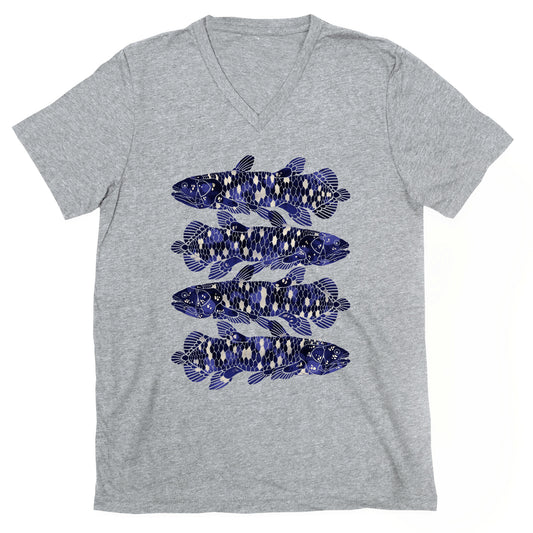 Geometric Jeweled Coelacanth Fish V-Neck