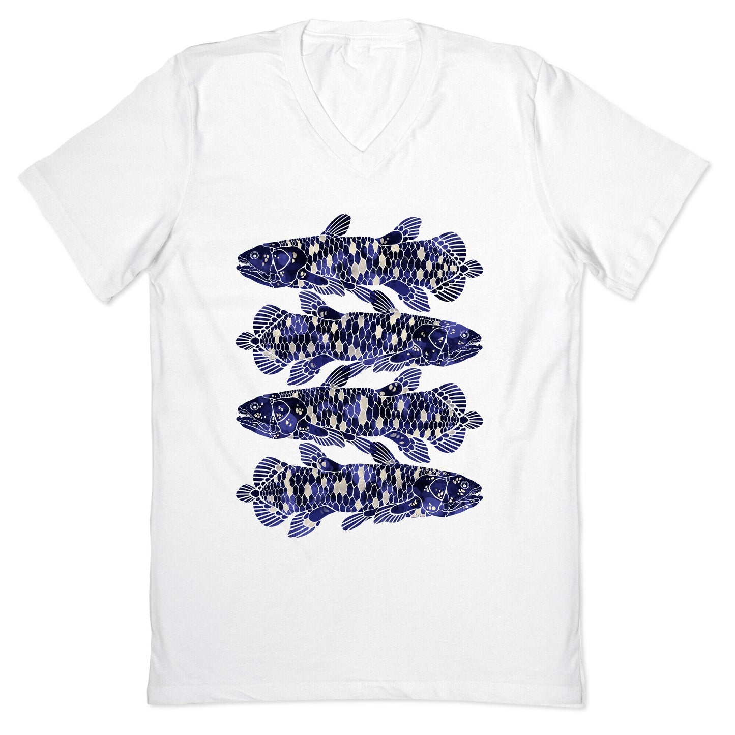 Geometric Jeweled Coelacanth Fish V-Neck