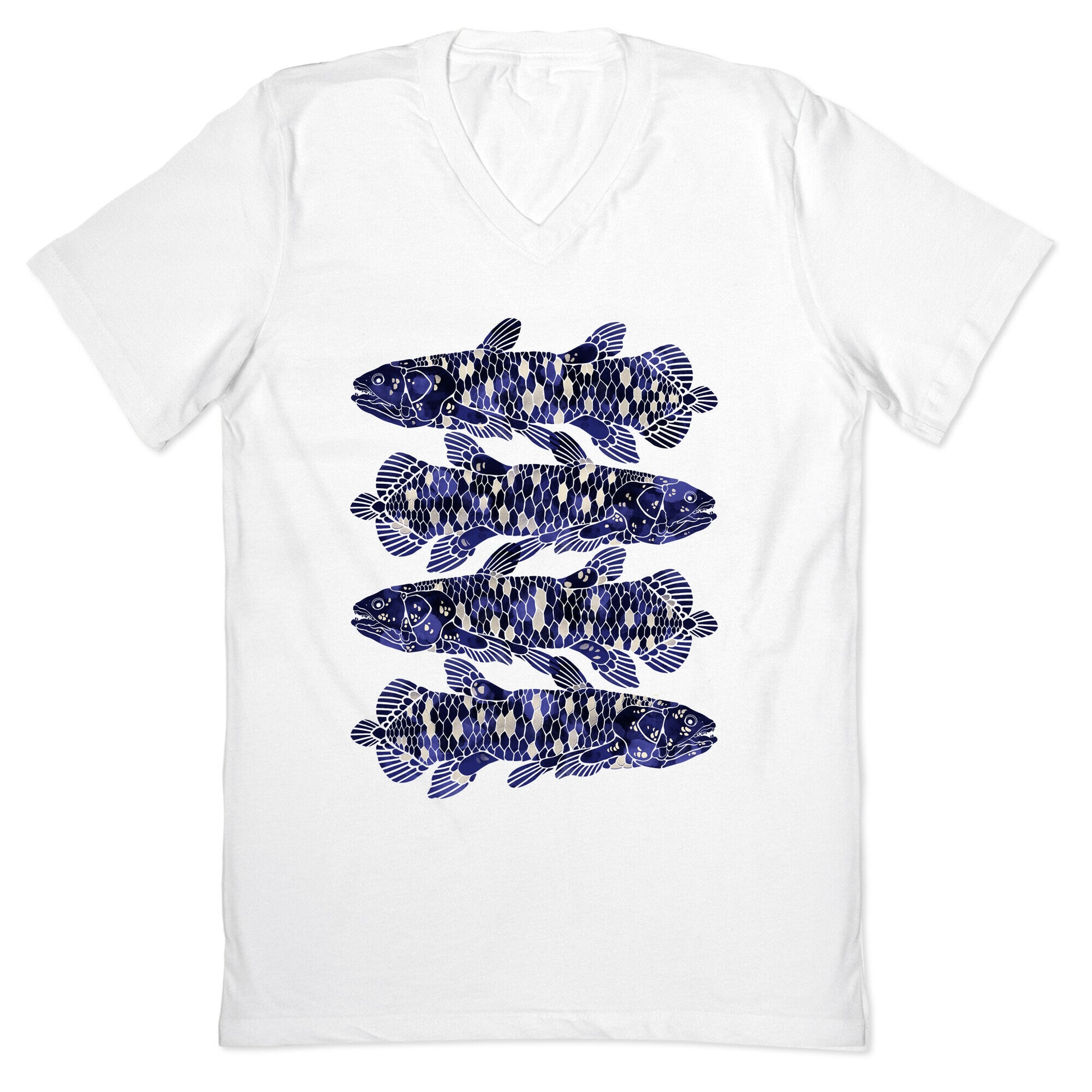 Geometric Jeweled Coelacanth Fish V-Neck