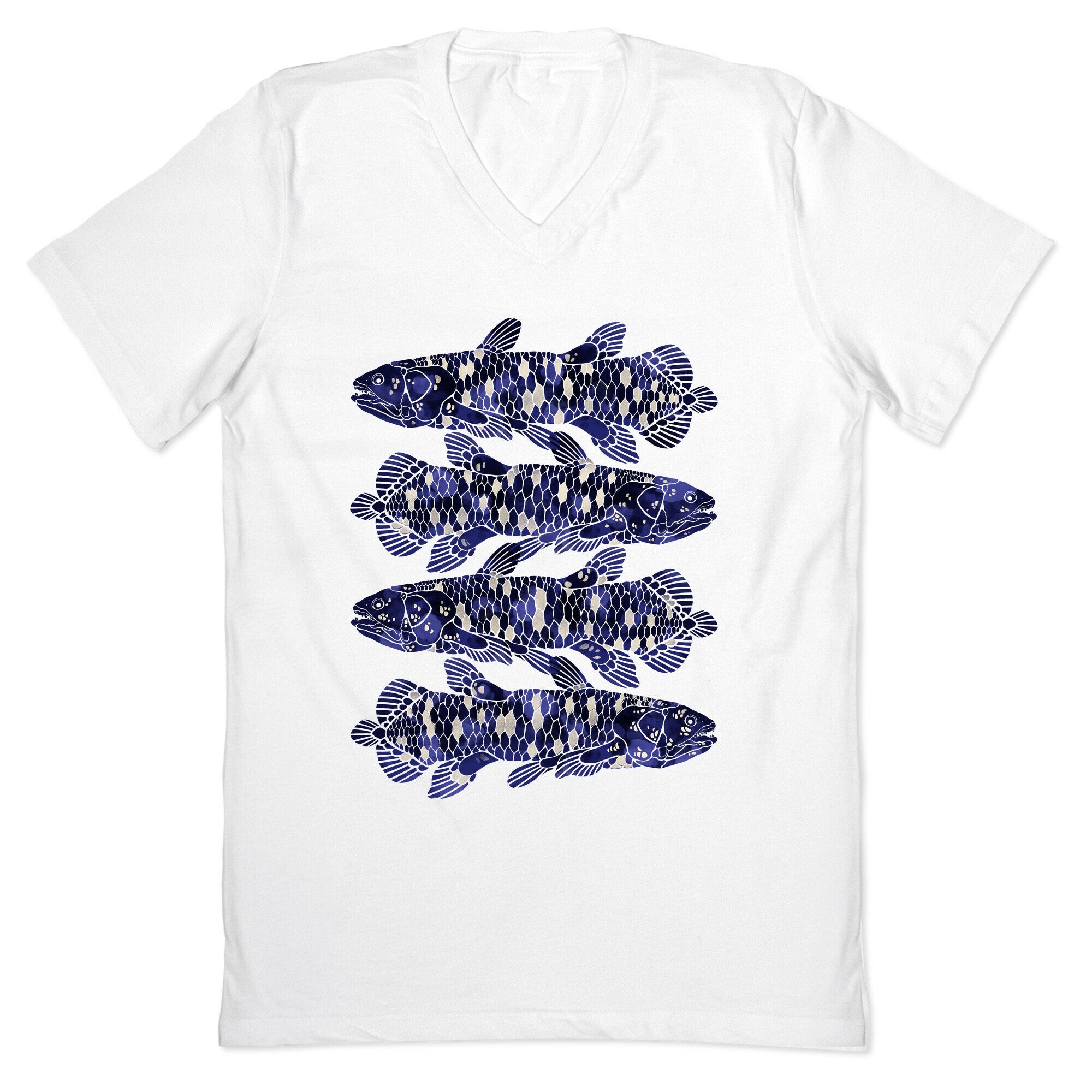 Geometric Jeweled Coelacanth Fish V-Neck