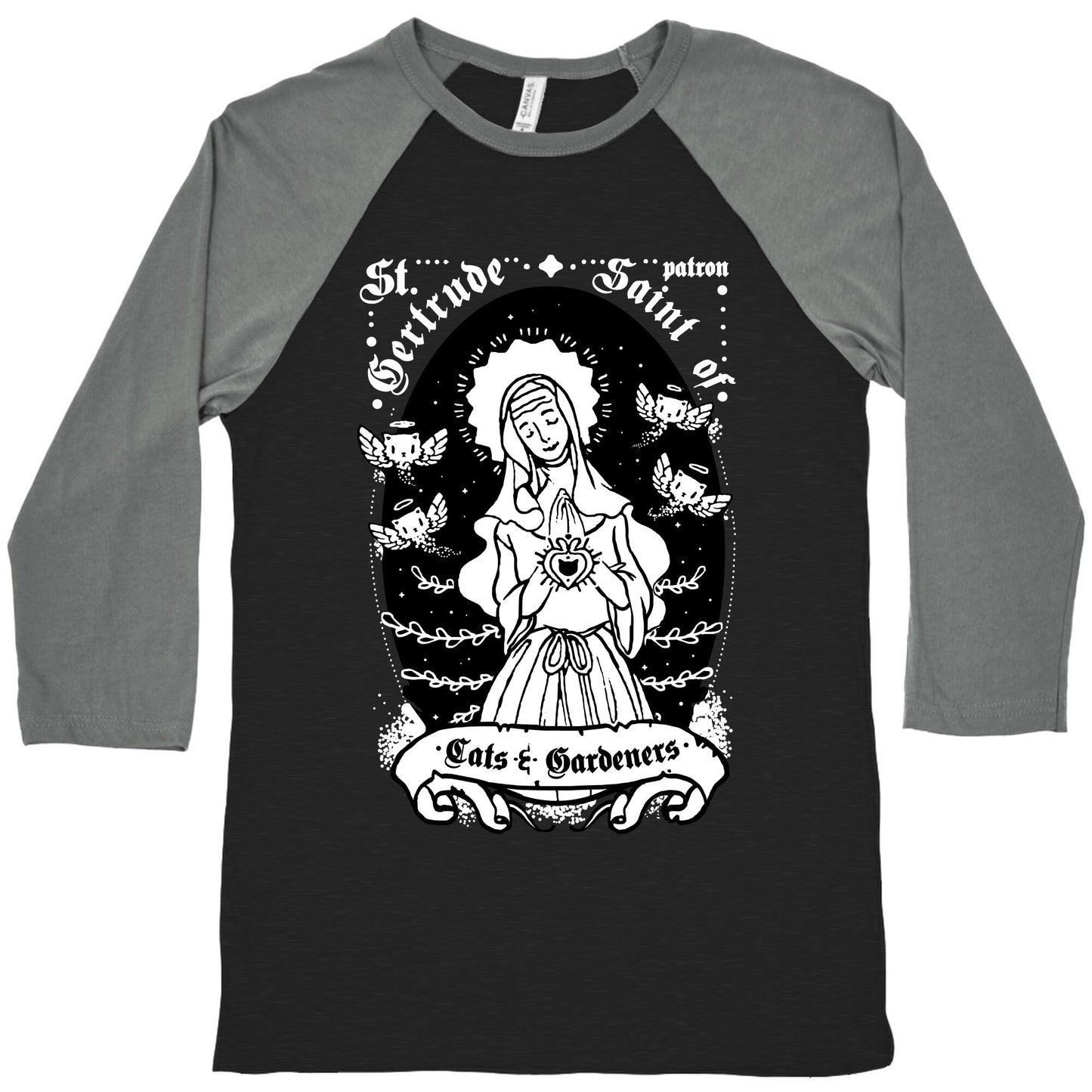 Saint Gertrude of Cats Baseball Tee