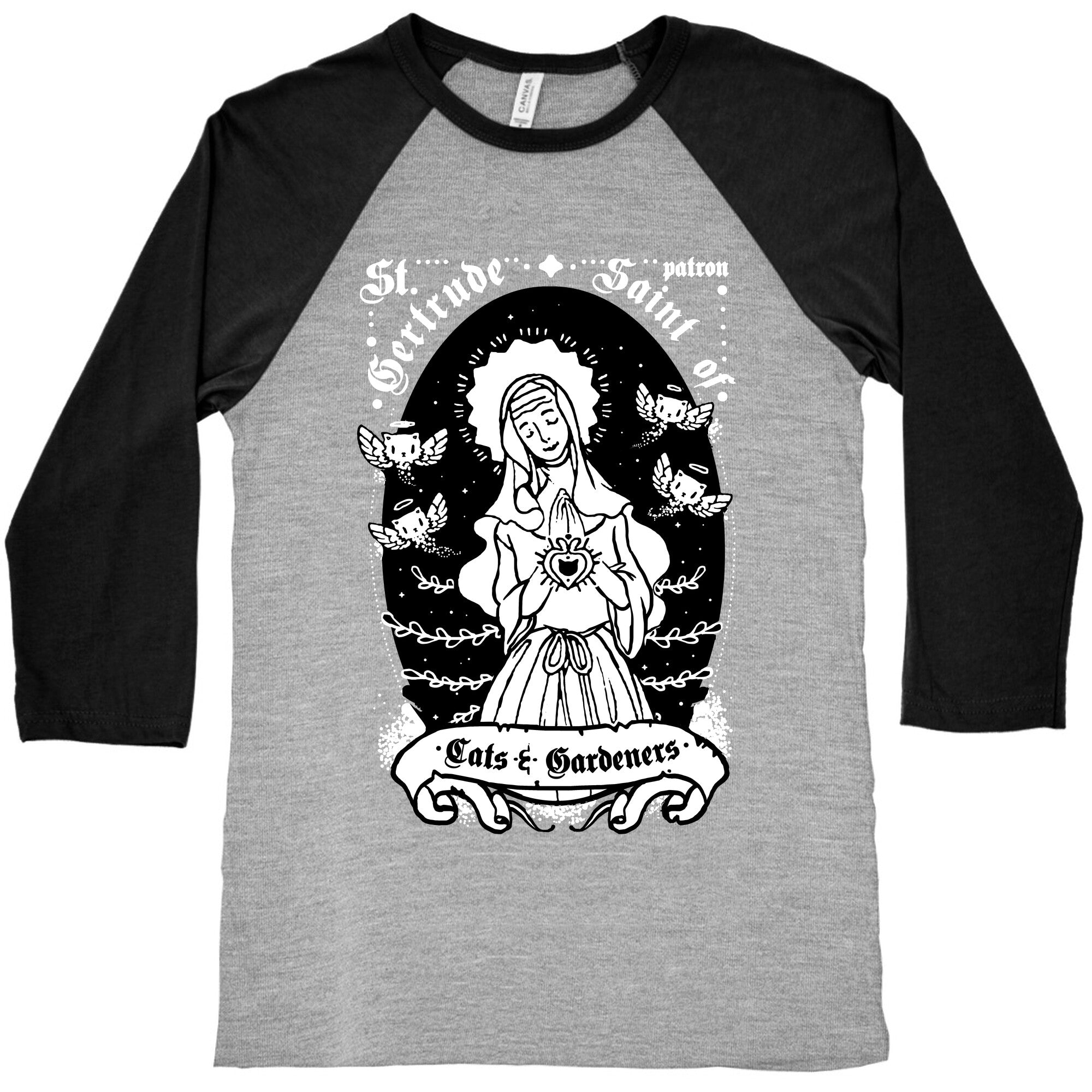Saint Gertrude of Cats Baseball Tee