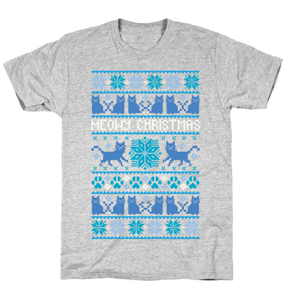 Meowy Christmas Cat Sweater Pattern T-Shirt