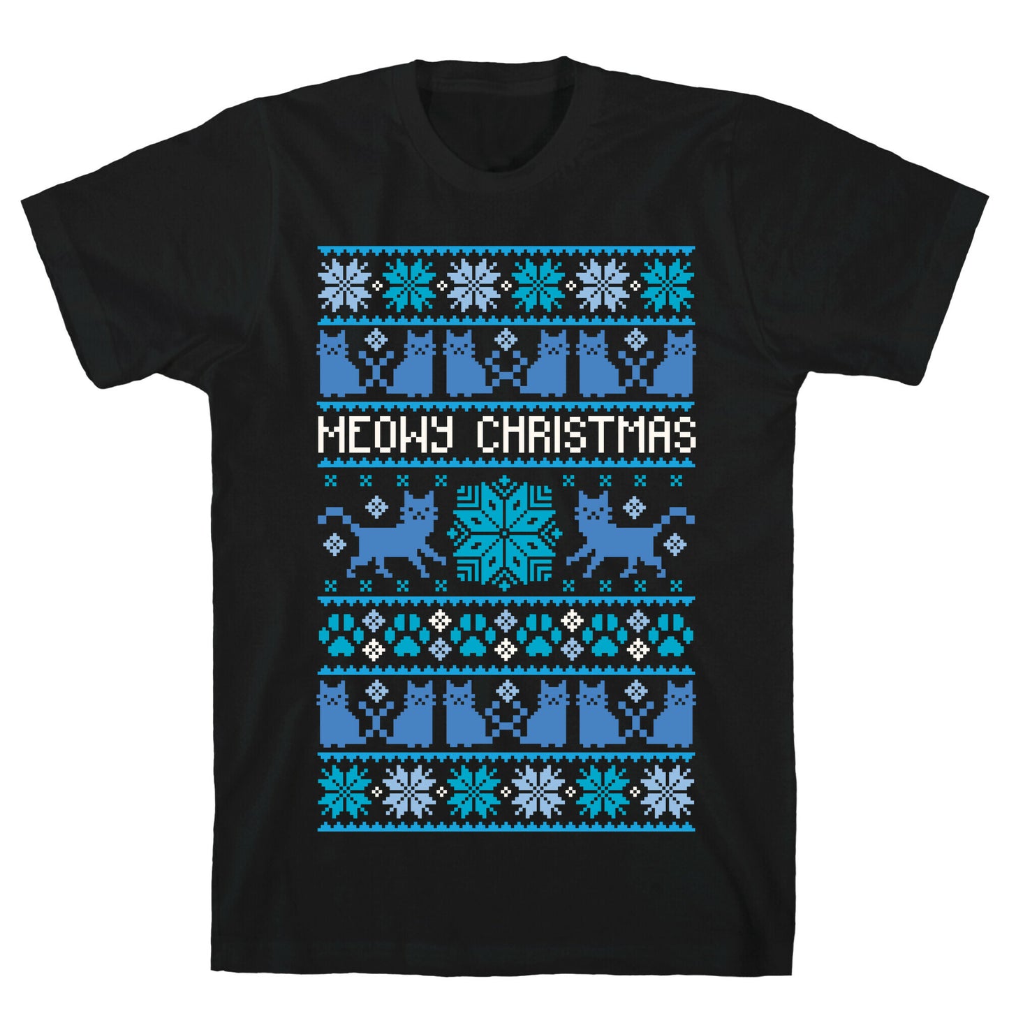Meowy Christmas Cat Sweater Pattern T-Shirt