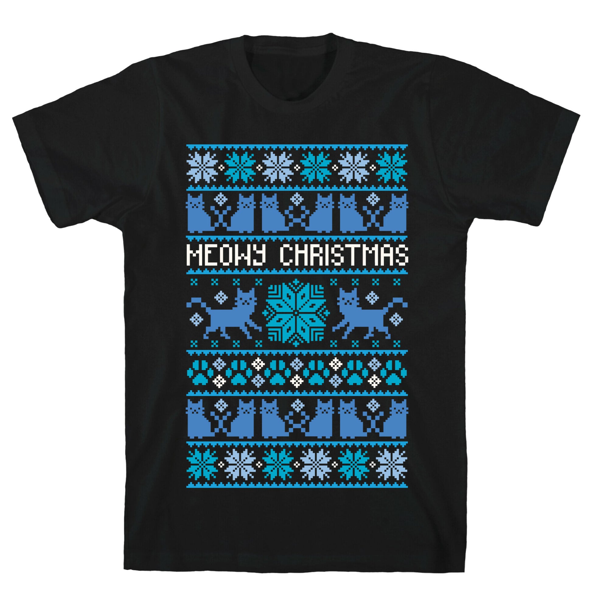 Meowy Christmas Cat Sweater Pattern T-Shirt