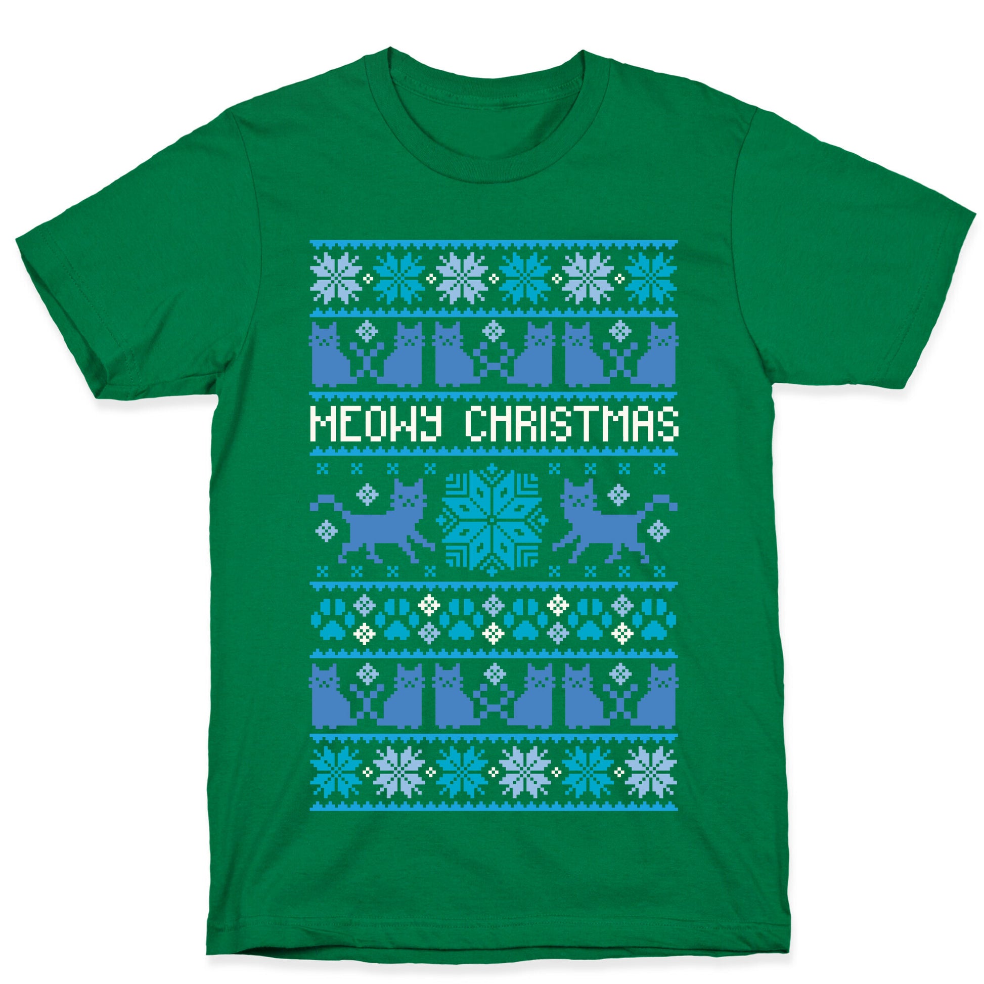 Meowy Christmas Cat Sweater Pattern T-Shirt