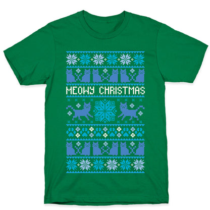 Meowy Christmas Cat Sweater Pattern T-Shirt