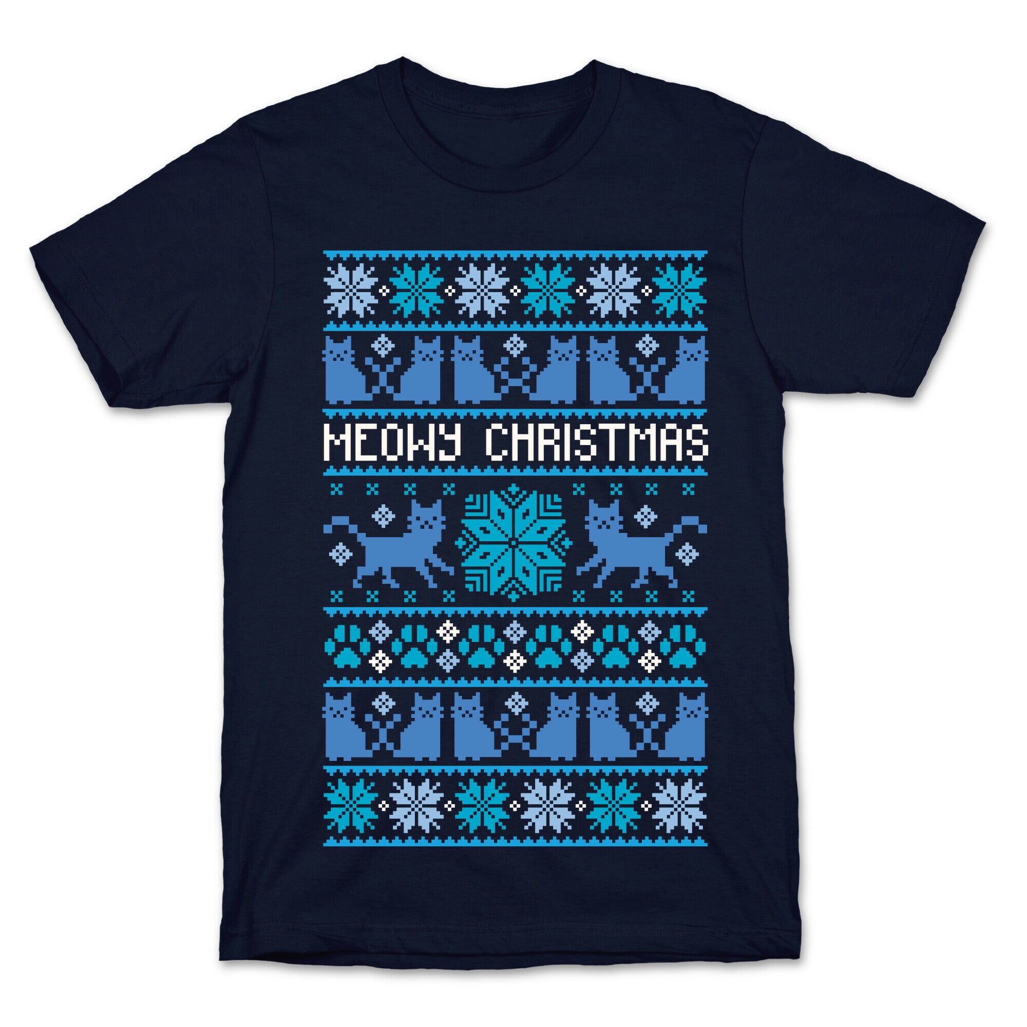 Meowy Christmas Cat Sweater Pattern T-Shirt