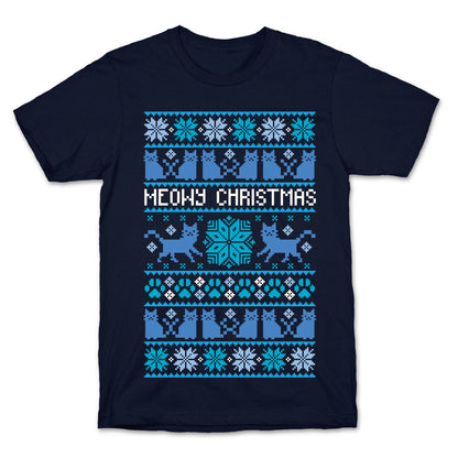 Meowy Christmas Cat Sweater Pattern T-Shirt