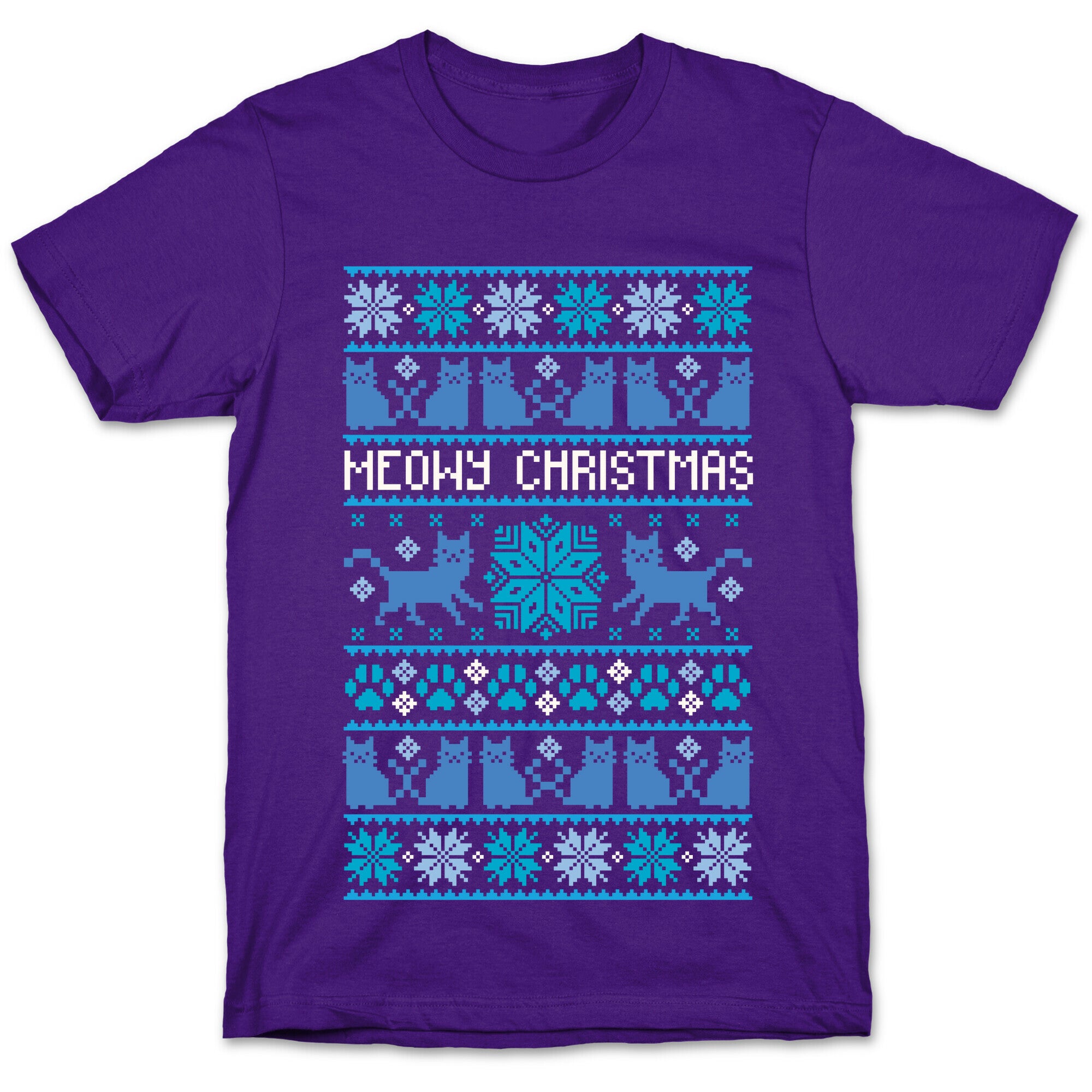 Meowy Christmas Cat Sweater Pattern T-Shirt