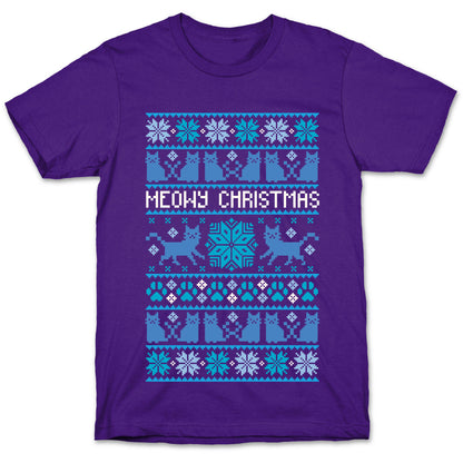 Meowy Christmas Cat Sweater Pattern T-Shirt