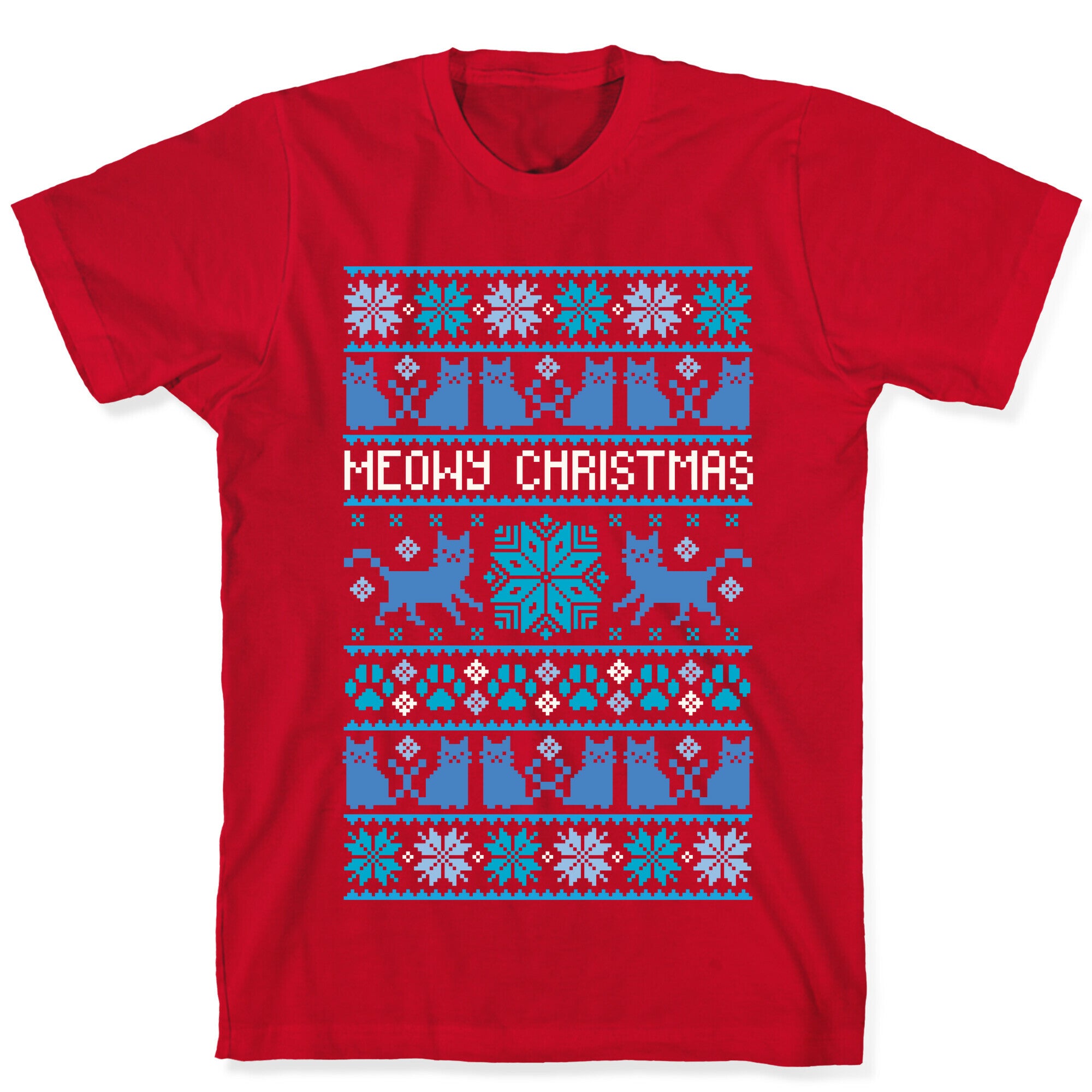 Meowy Christmas Cat Sweater Pattern T-Shirt