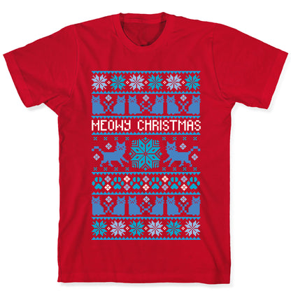Meowy Christmas Cat Sweater Pattern T-Shirt