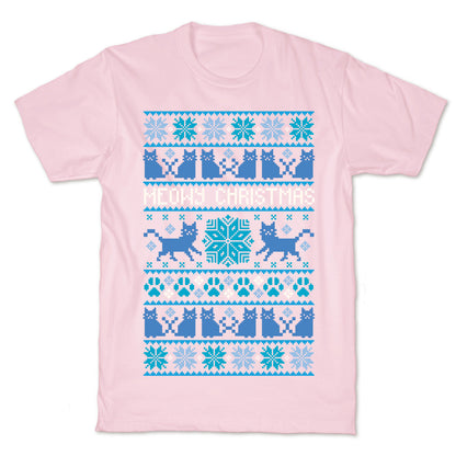 Meowy Christmas Cat Sweater Pattern T-Shirt