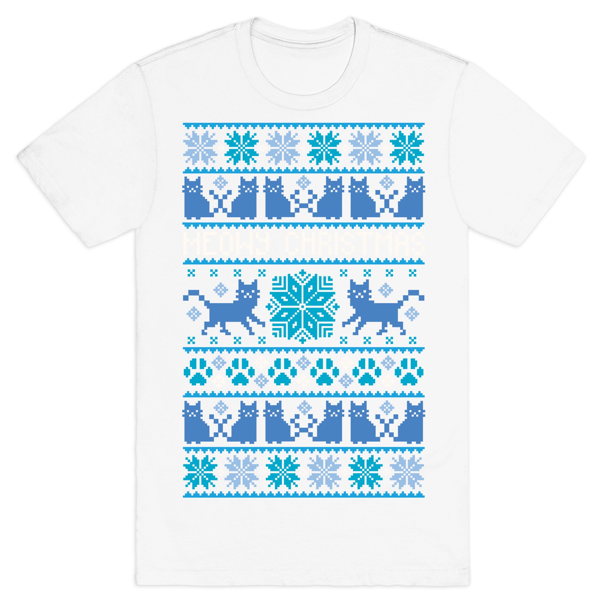 Meowy Christmas Cat Sweater Pattern T-Shirt
