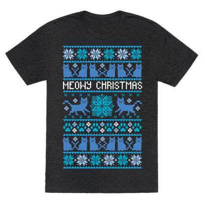 Meowy Christmas Cat Sweater Pattern Unisex Triblend Tee