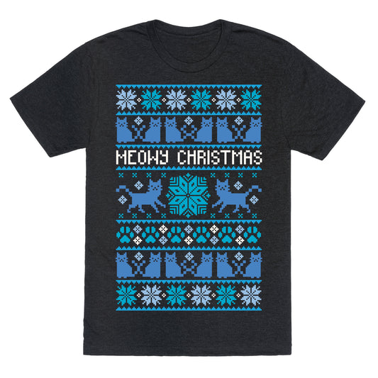Meowy Christmas Cat Sweater Pattern Unisex Triblend Tee