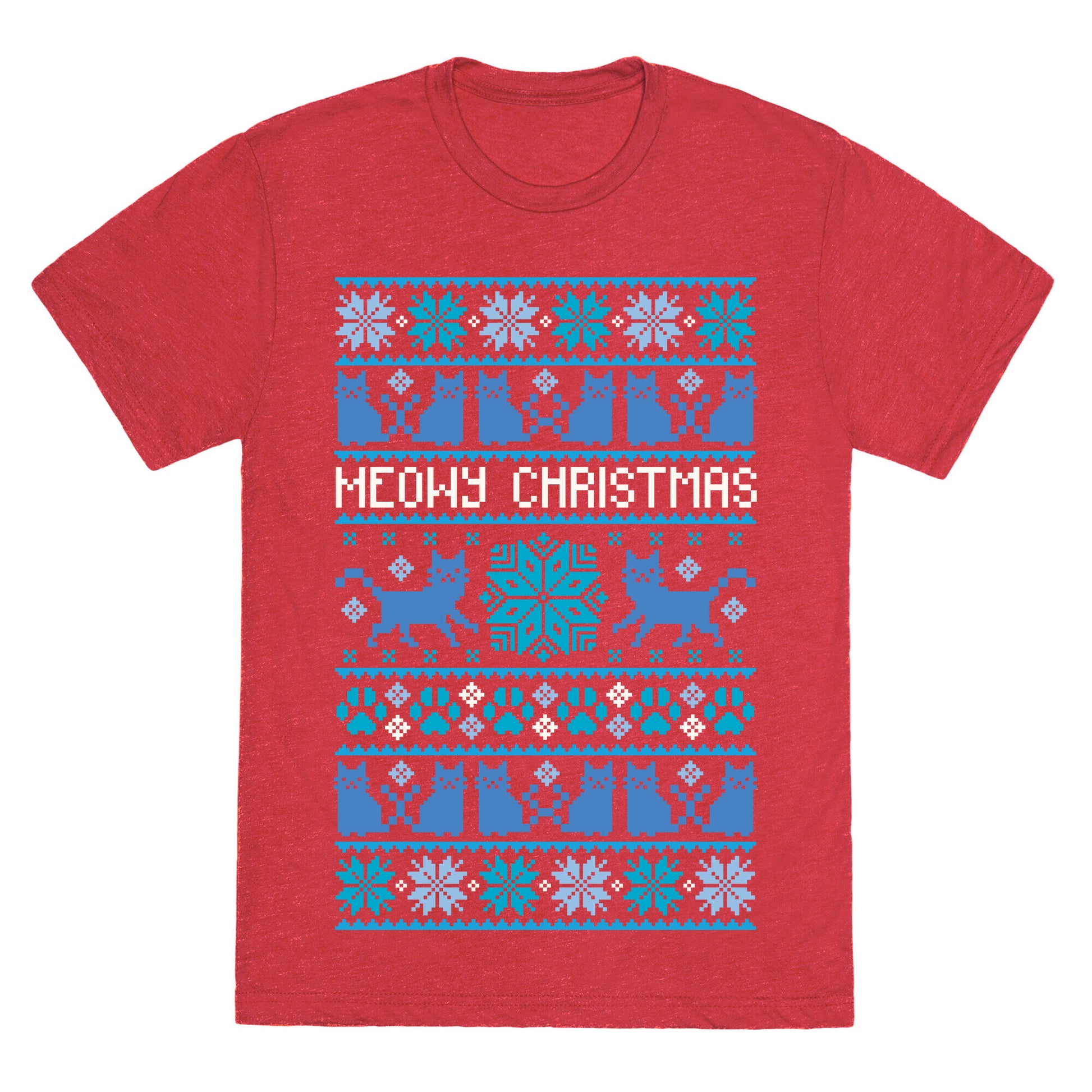 Meowy Christmas Cat Sweater Pattern Unisex Triblend Tee