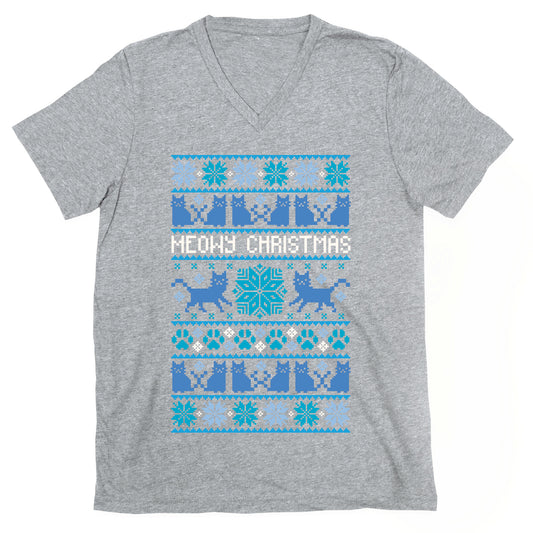 Meowy Christmas Cat Sweater Pattern V-Neck
