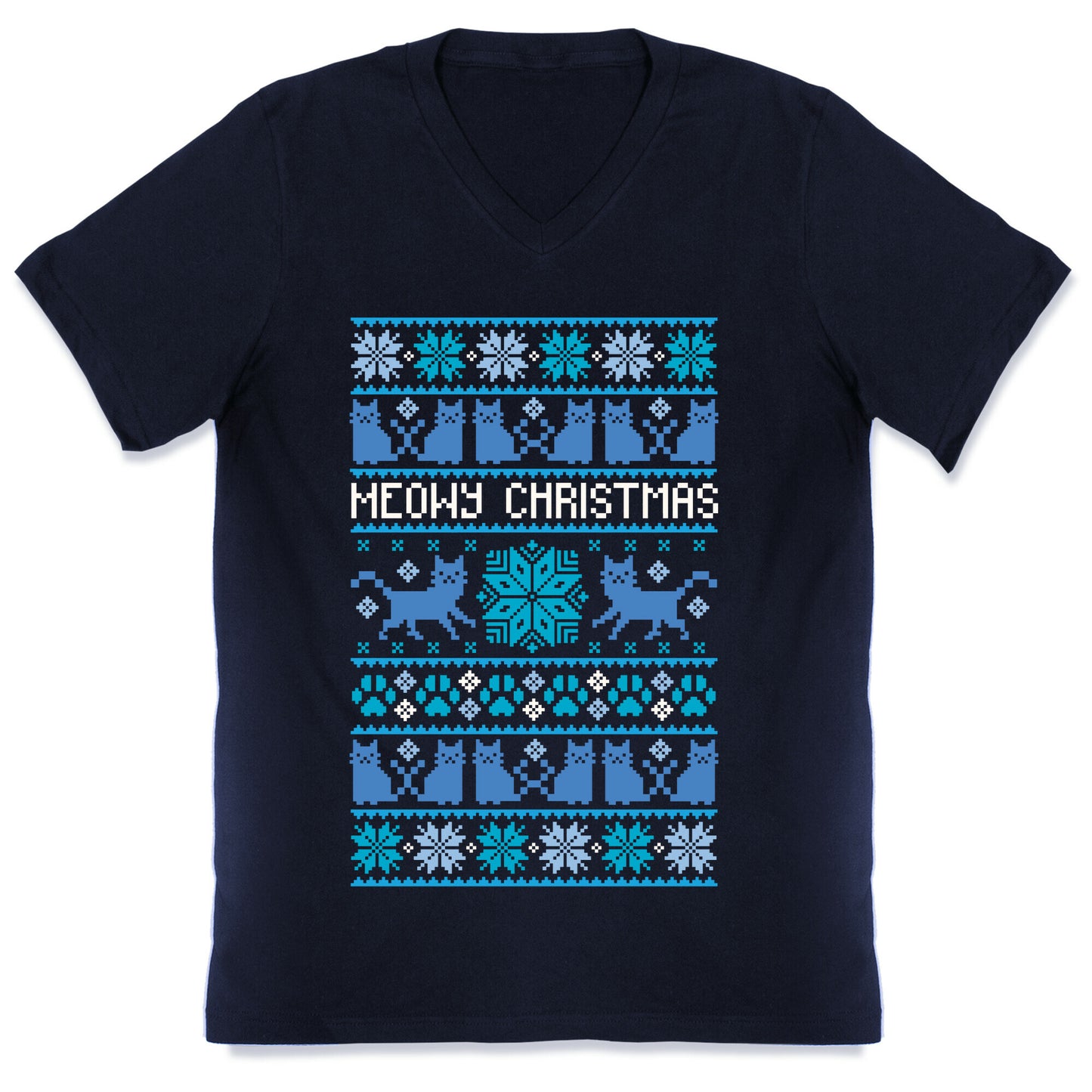 Meowy Christmas Cat Sweater Pattern V-Neck