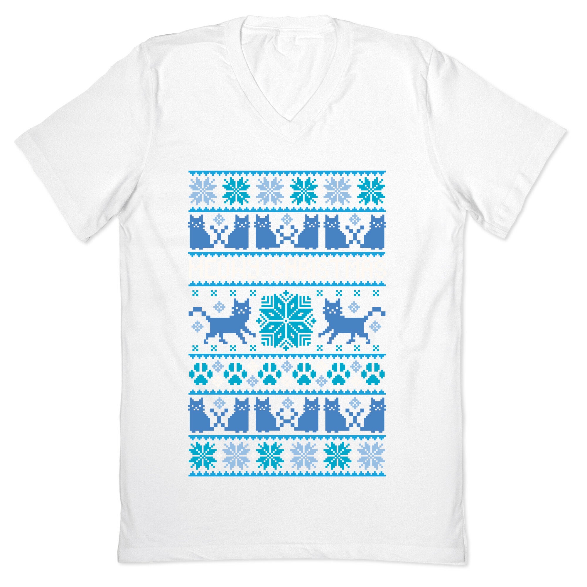 Meowy Christmas Cat Sweater Pattern V-Neck