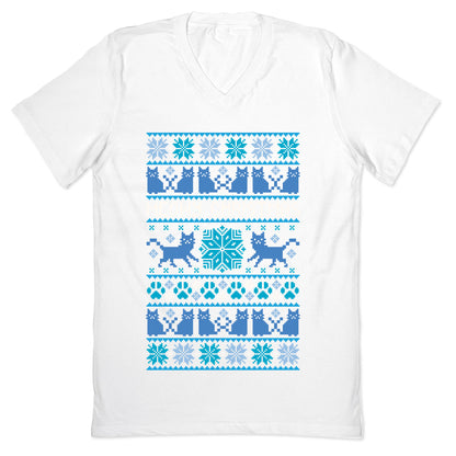 Meowy Christmas Cat Sweater Pattern V-Neck
