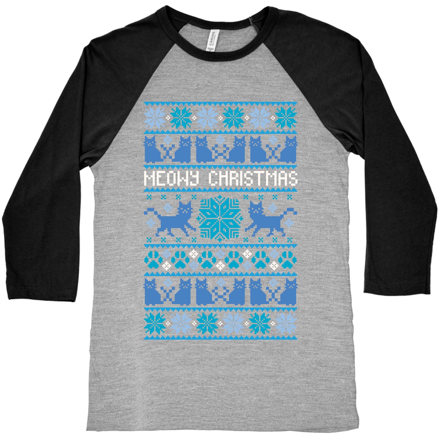 Meowy Christmas Cat Sweater Pattern Baseball Tee