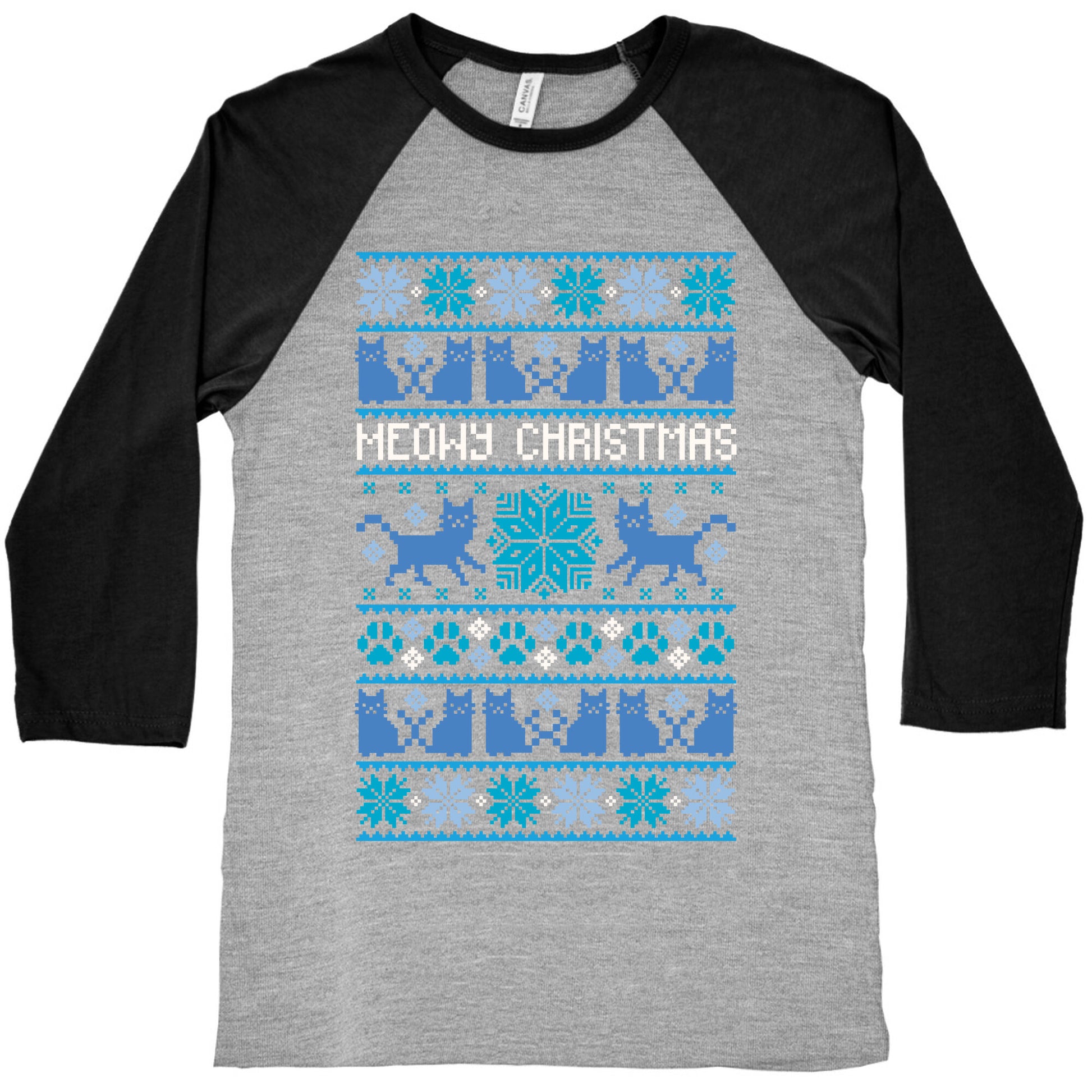 Meowy Christmas Cat Sweater Pattern Baseball Tee