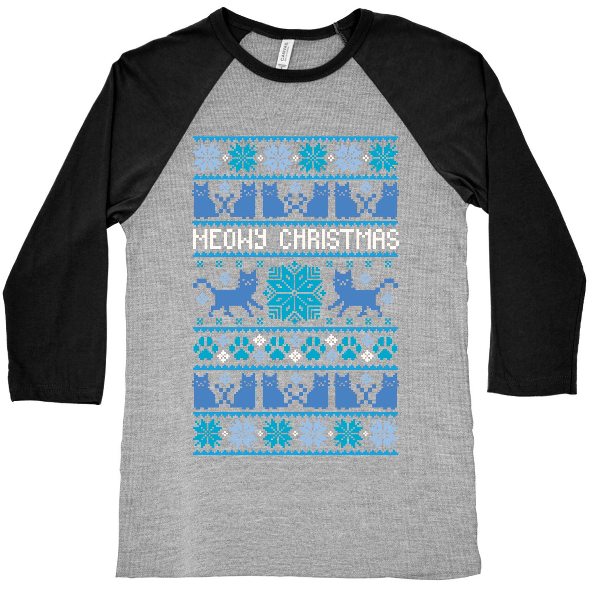 Meowy Christmas Cat Sweater Pattern Baseball Tee