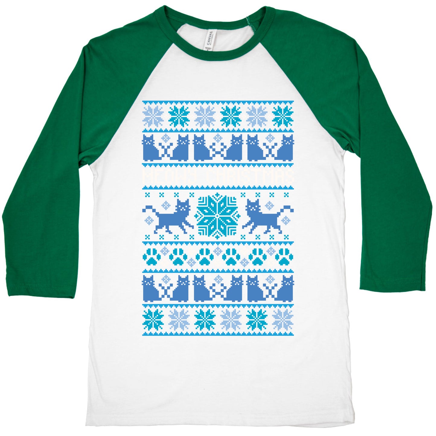 Meowy Christmas Cat Sweater Pattern Baseball Tee