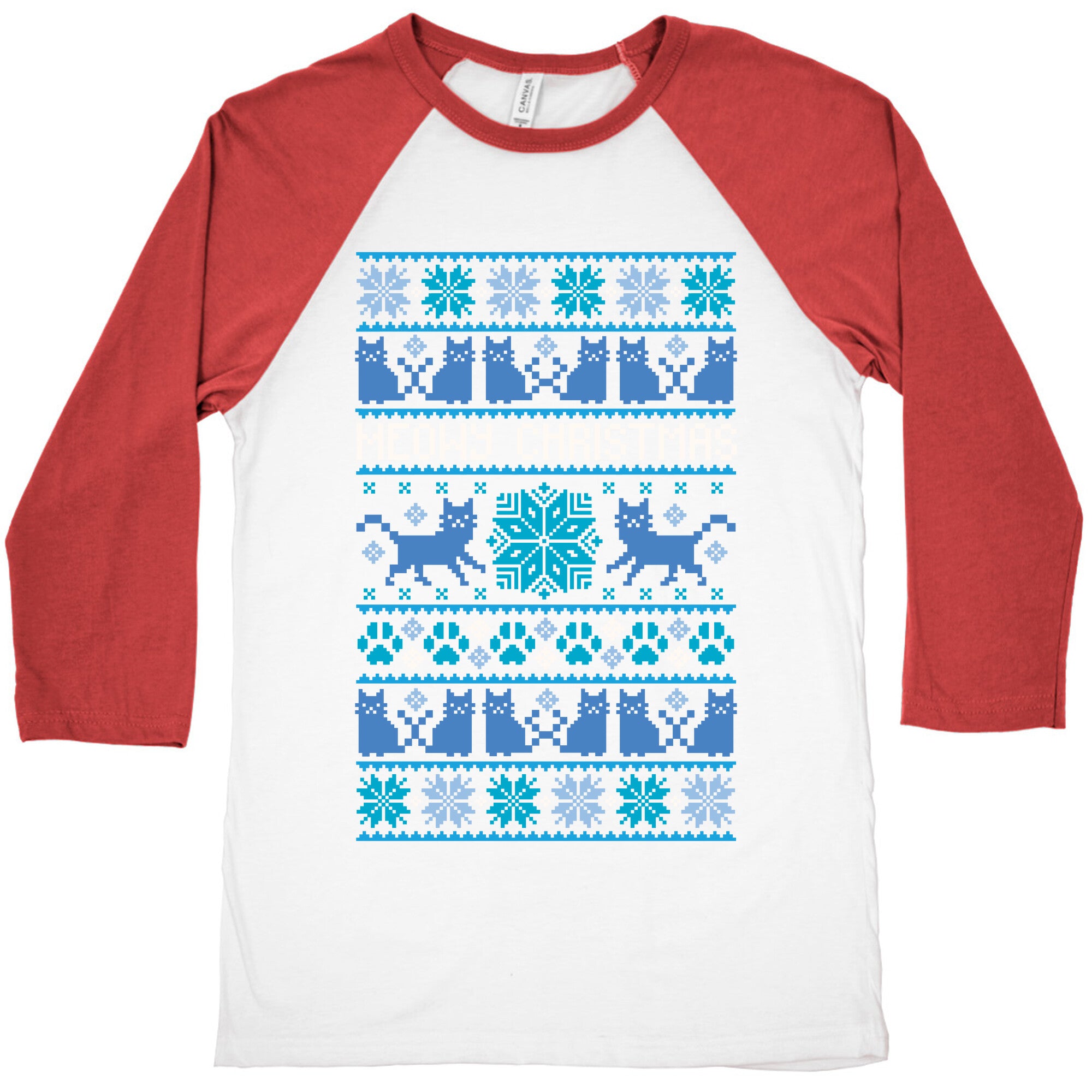 Meowy Christmas Cat Sweater Pattern Baseball Tee