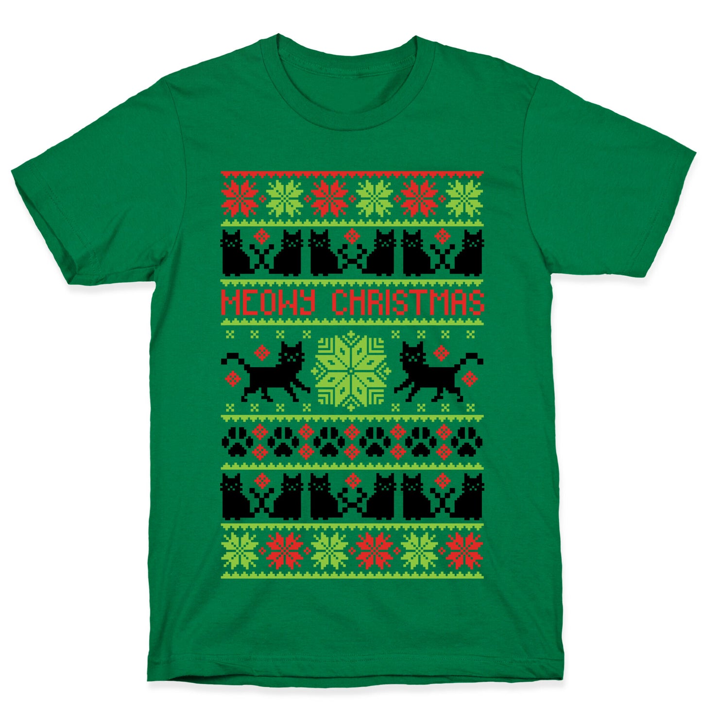 Meowy Christmas Cat Sweater Pattern T-Shirt