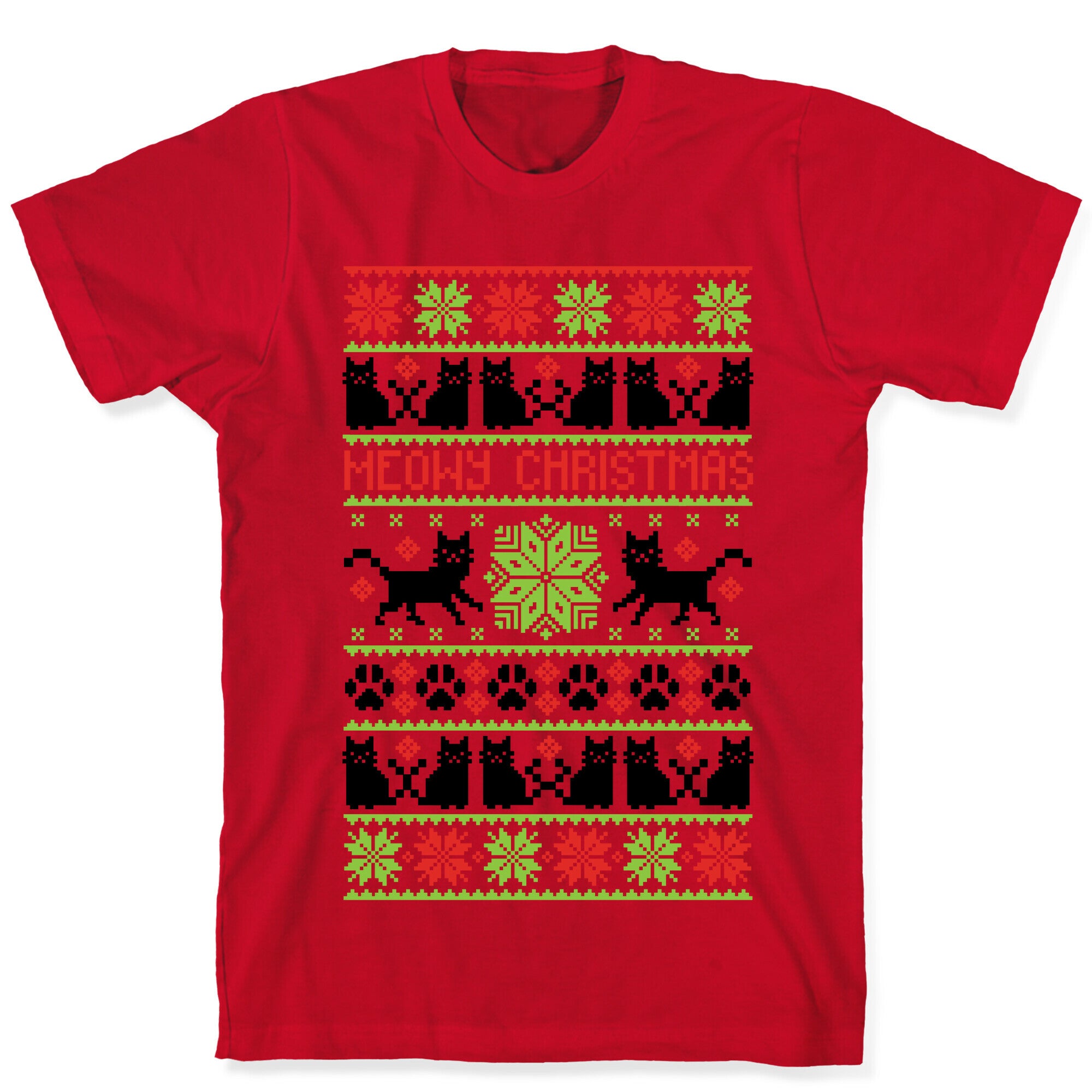 Meowy Christmas Cat Sweater Pattern T-Shirt