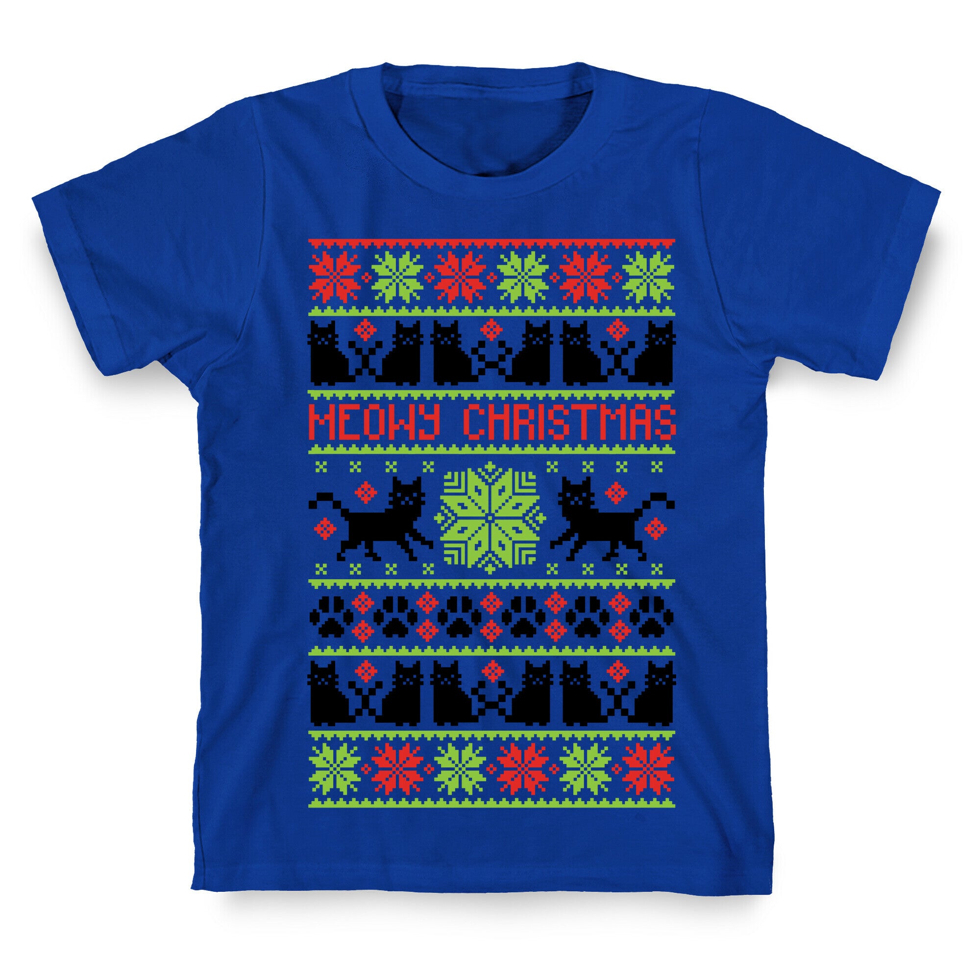 Meowy Christmas Cat Sweater Pattern T-Shirt