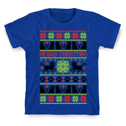 Meowy Christmas Cat Sweater Pattern T-Shirt