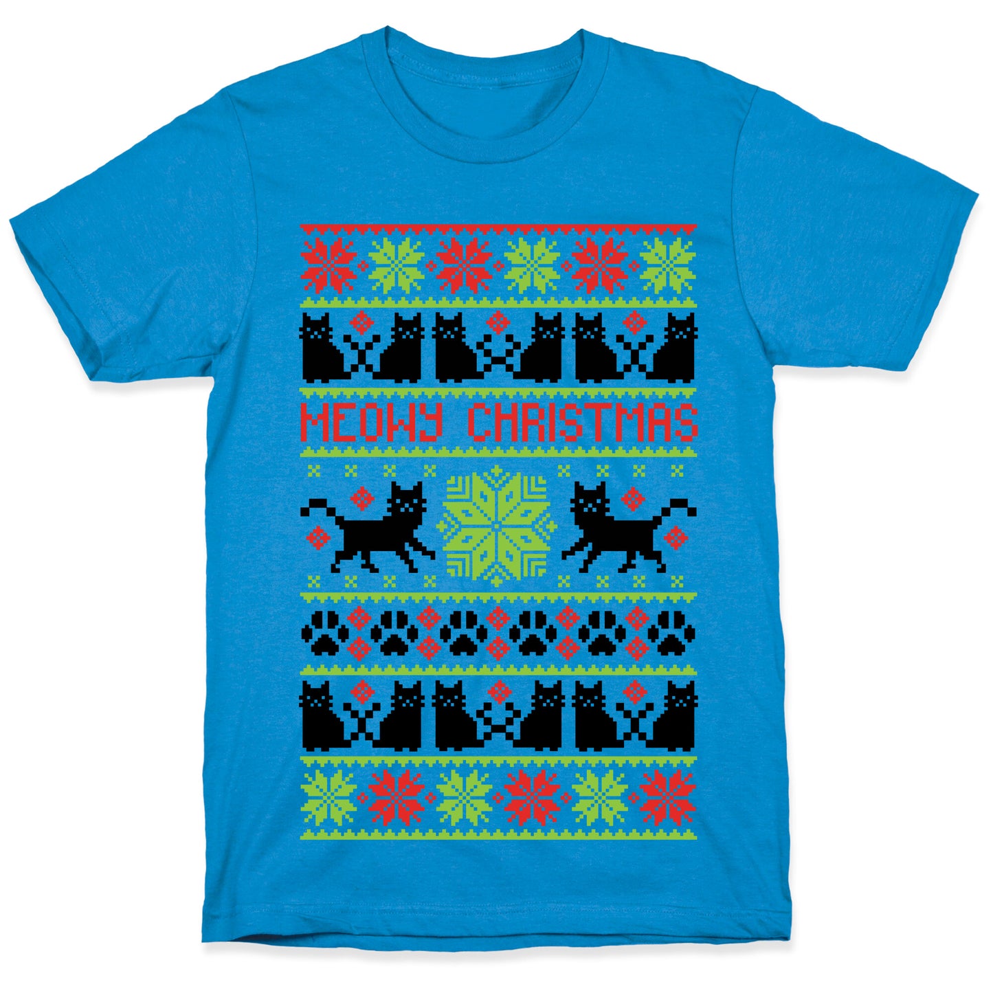 Meowy Christmas Cat Sweater Pattern T-Shirt