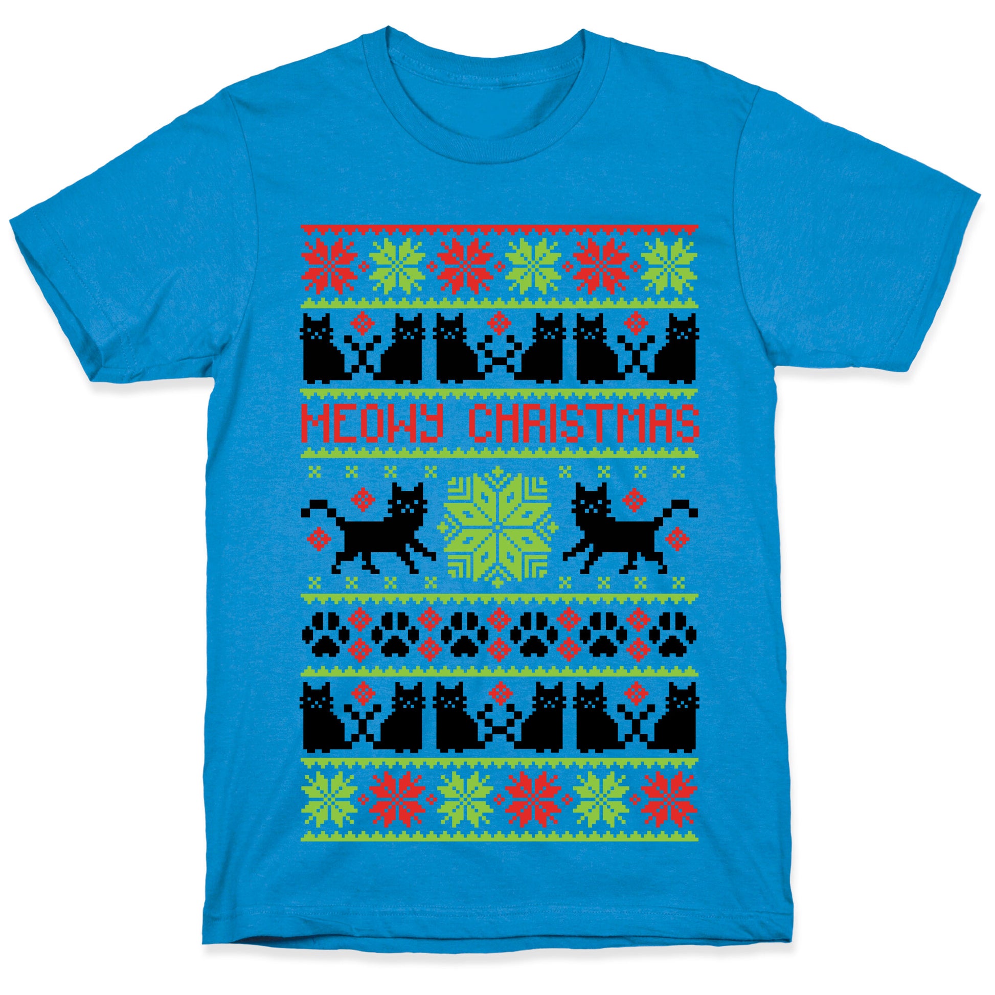 Meowy Christmas Cat Sweater Pattern T-Shirt