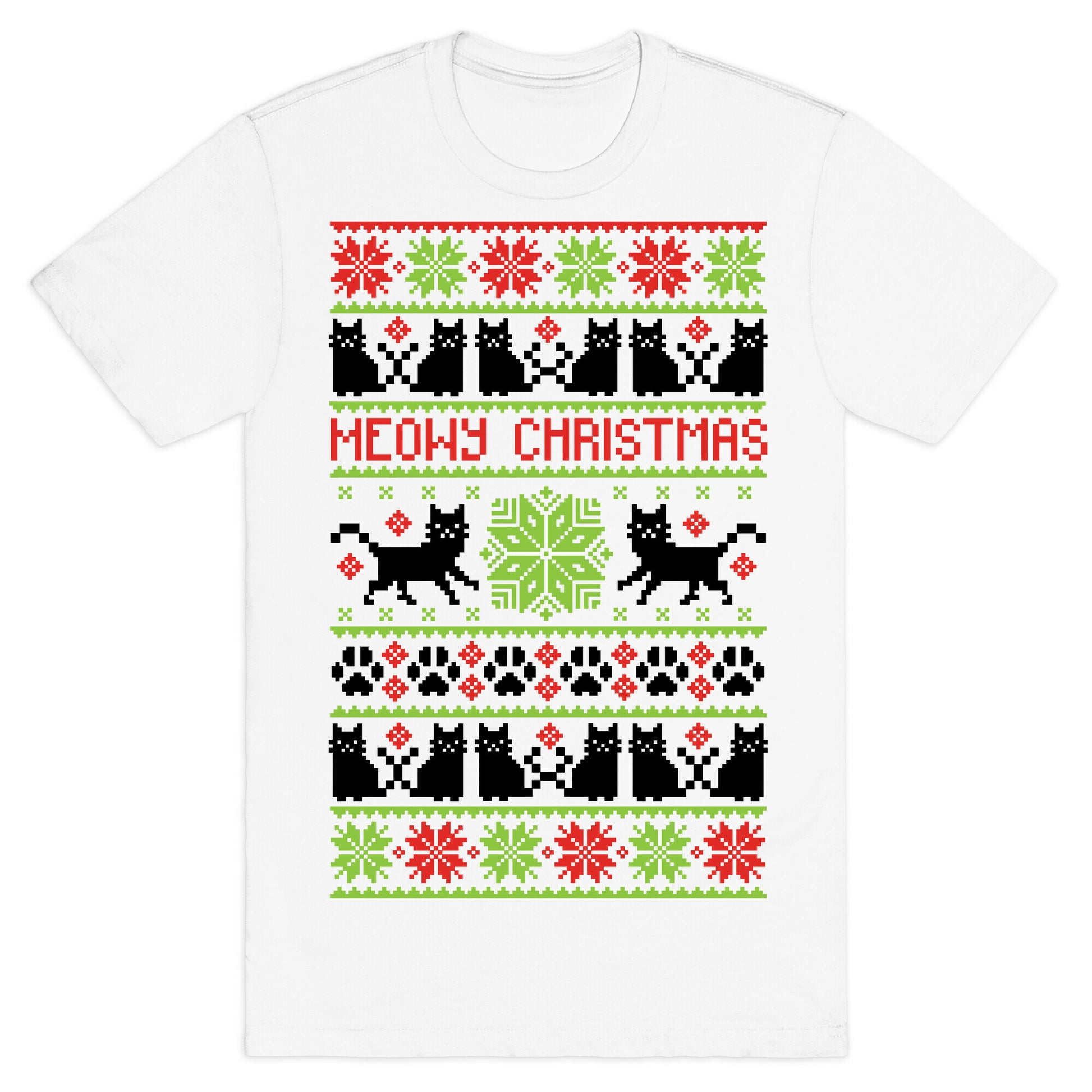 Meowy Christmas Cat Sweater Pattern T-Shirt
