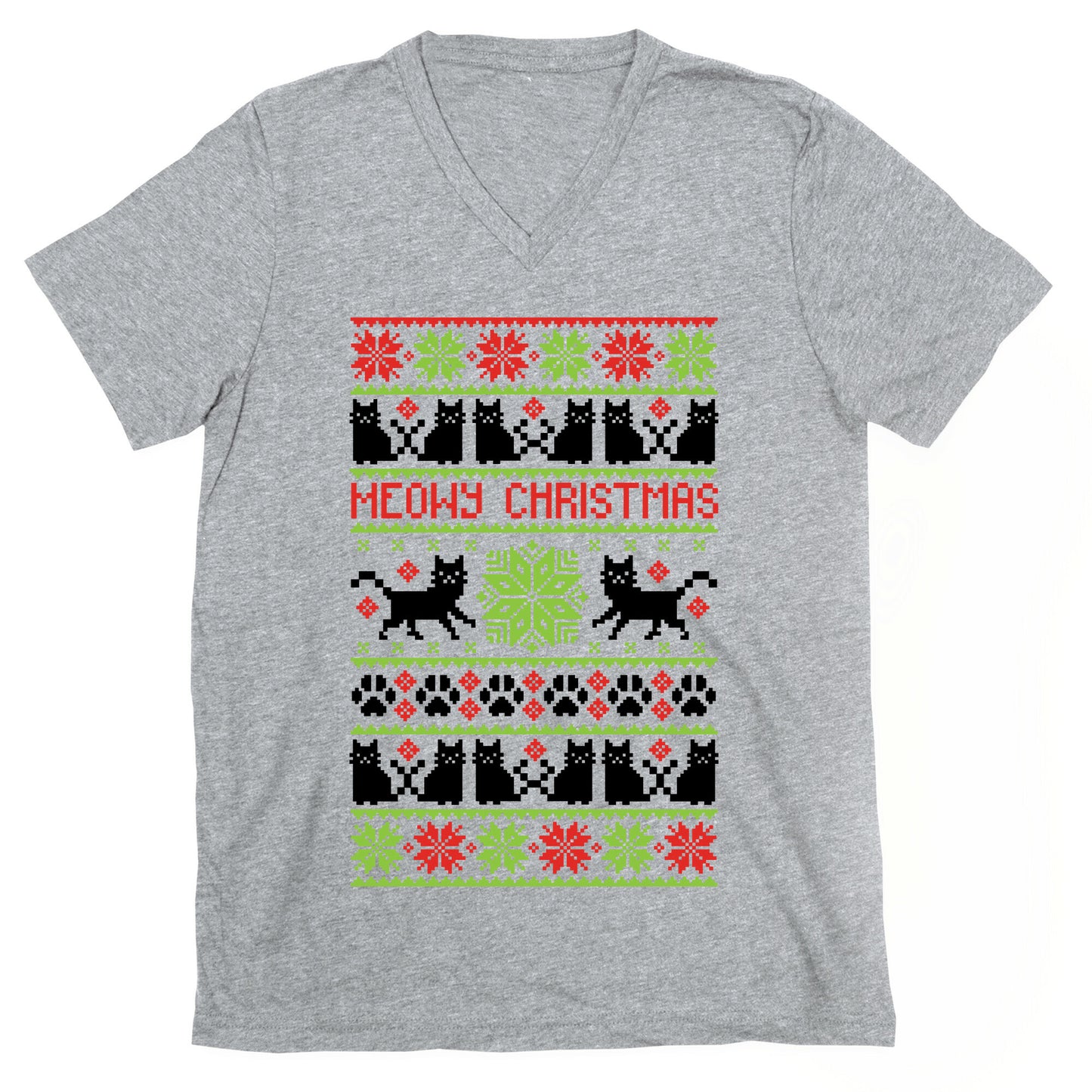 Meowy Christmas Cat Sweater Pattern V-Neck