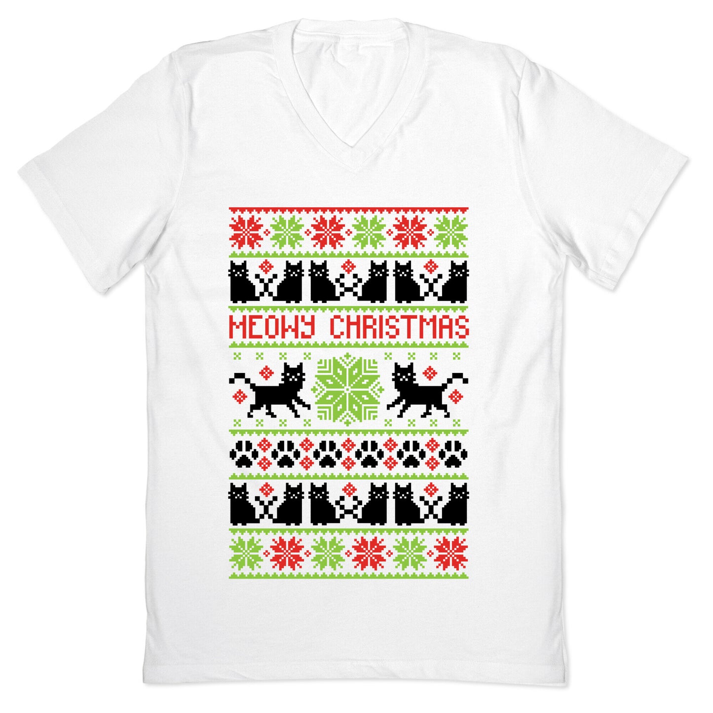 Meowy Christmas Cat Sweater Pattern V-Neck