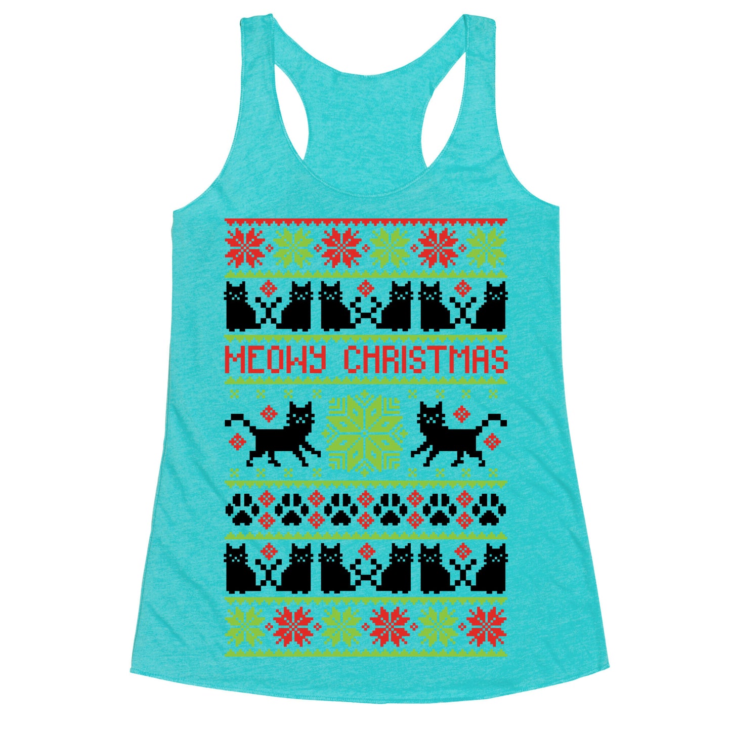 Meowy Christmas Cat Sweater Pattern Racerback Tank