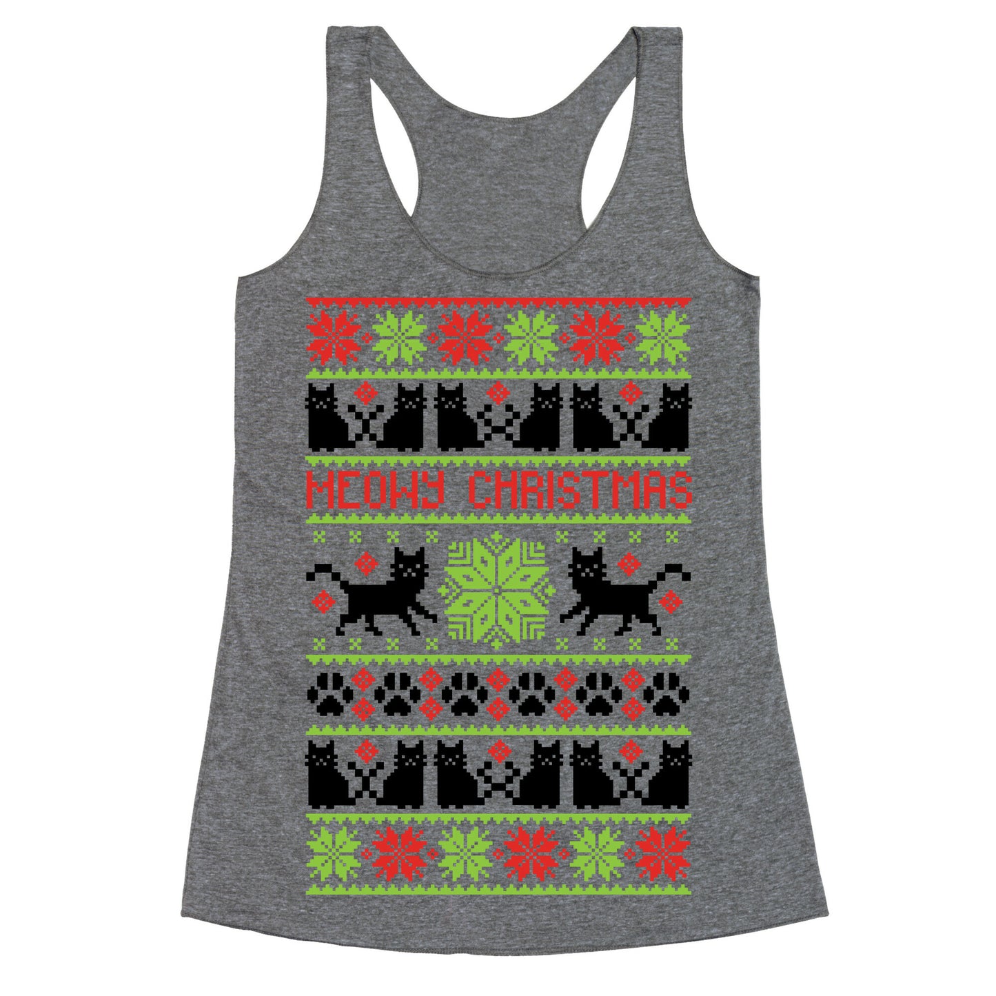Meowy Christmas Cat Sweater Pattern Racerback Tank