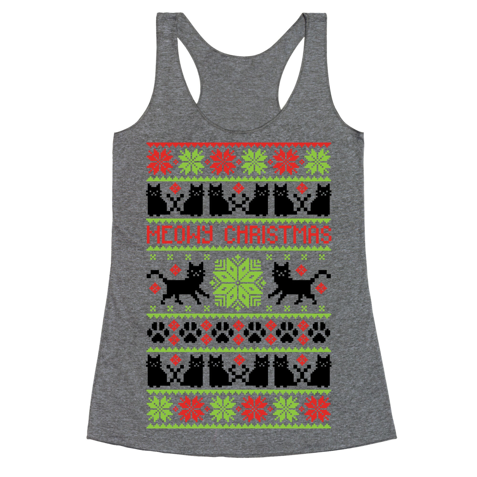 Meowy Christmas Cat Sweater Pattern Racerback Tank