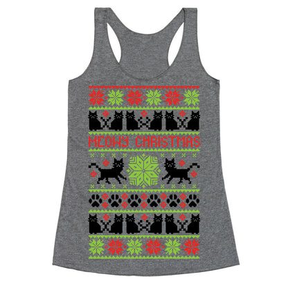 Meowy Christmas Cat Sweater Pattern Racerback Tank