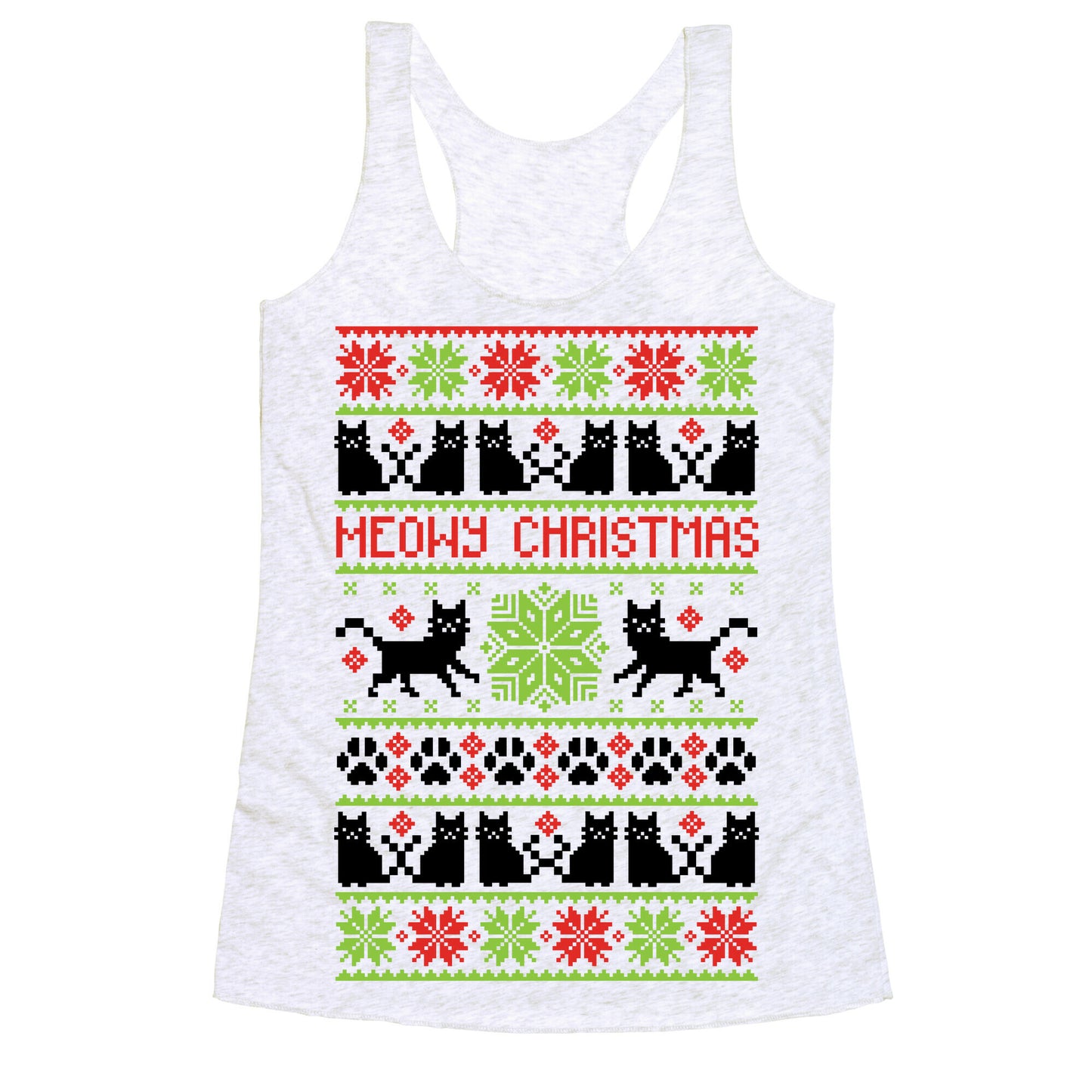 Meowy Christmas Cat Sweater Pattern Racerback Tank