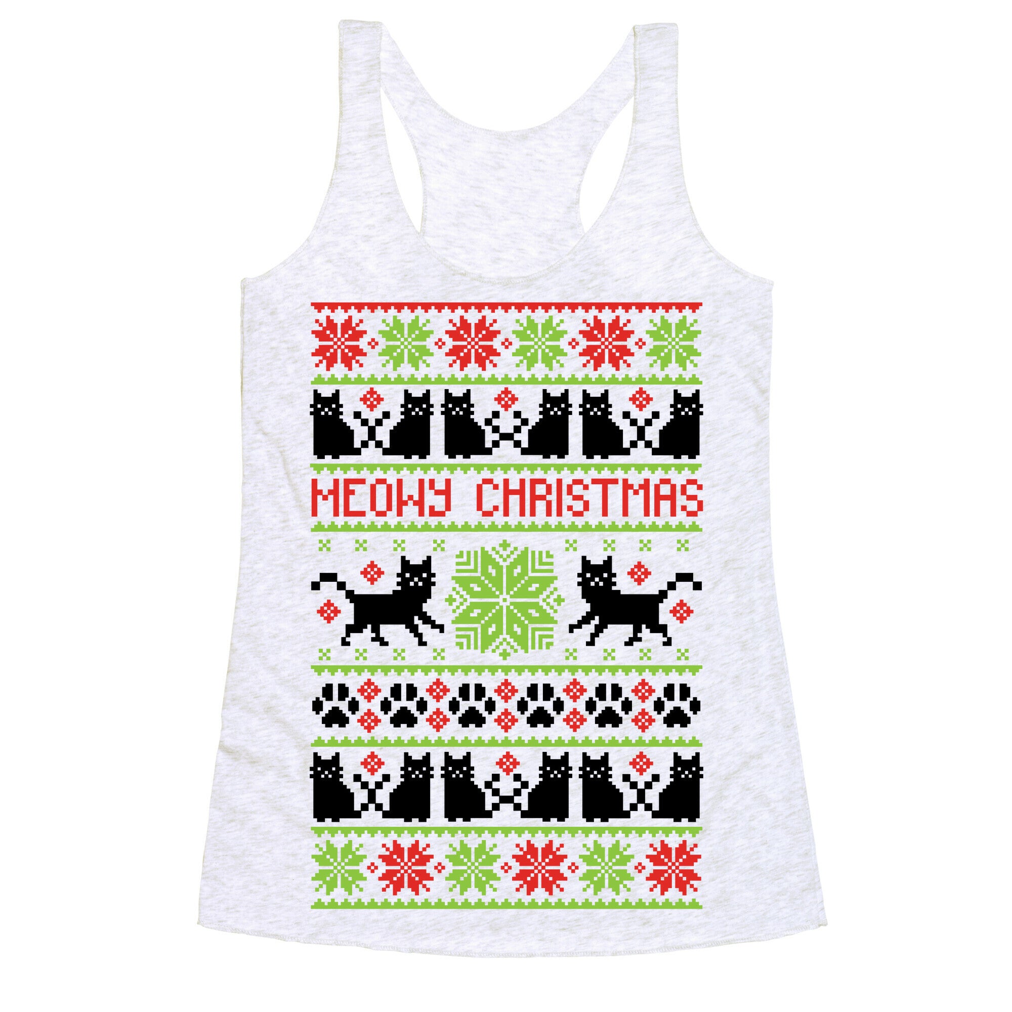 Meowy Christmas Cat Sweater Pattern Racerback Tank